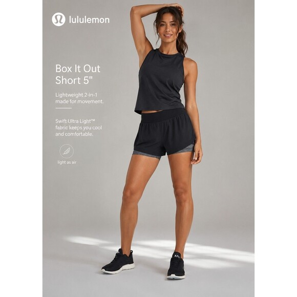 lululemon athletica Pants - Lululemon Women’s Box It Out Shorts Black Spell Out Waistband Double Layer Sz 4